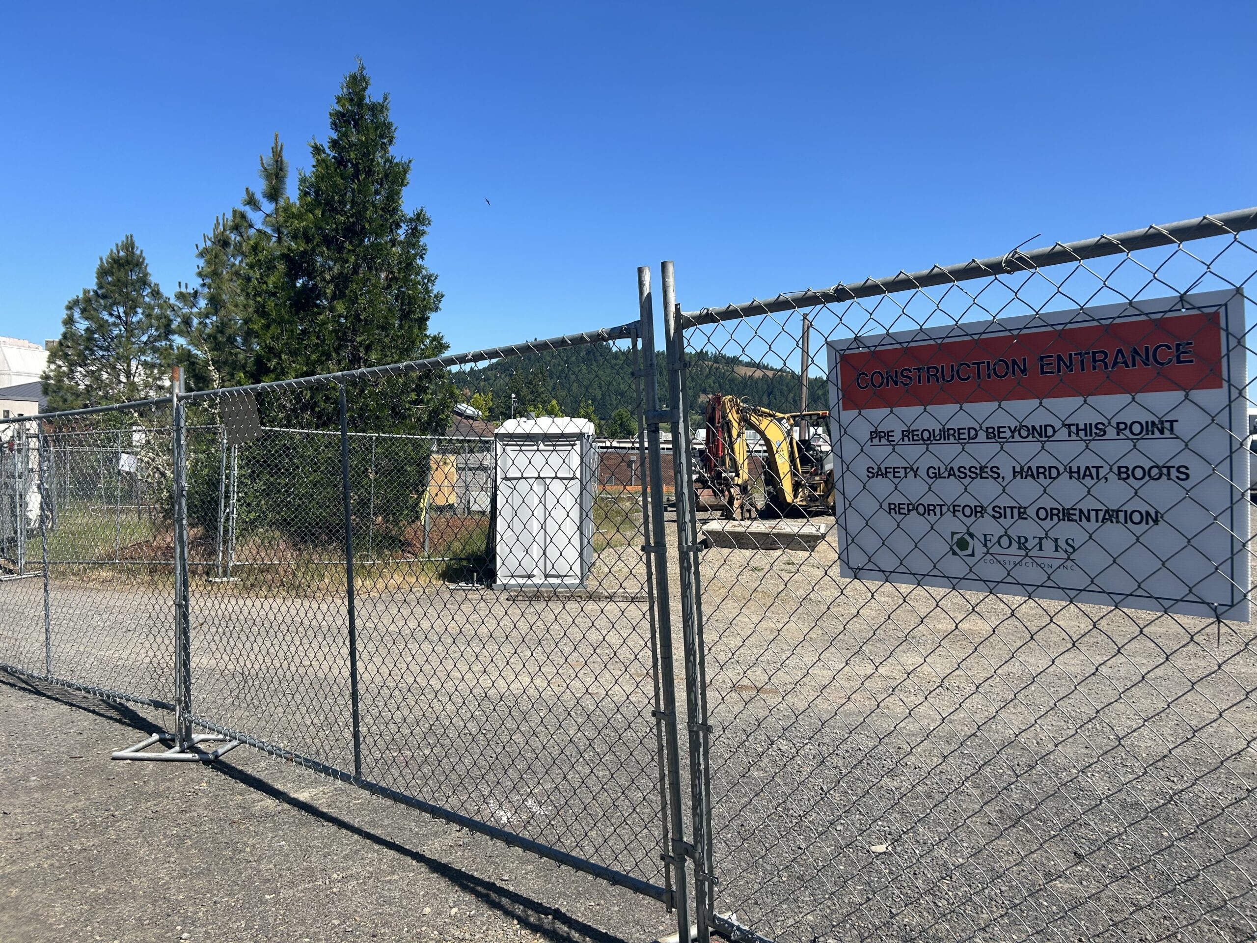 Fenced off construction area surrounding building 16